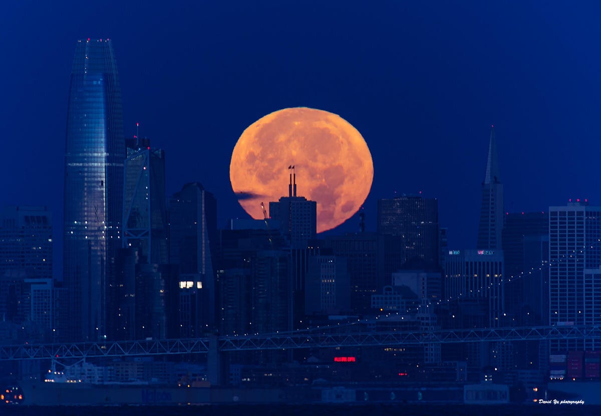 A supermoon behind the San Francisco skyline
