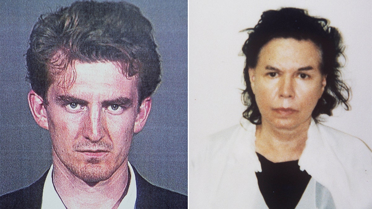 a side-by-side mugshot photo of Kenneth Kimes and Sante Kimes