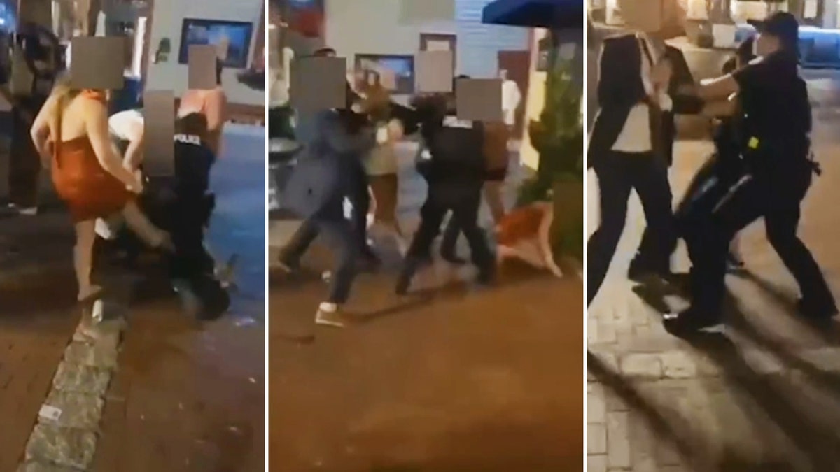 Rhode Island wedding attendees clashing with cops in three still shots from video