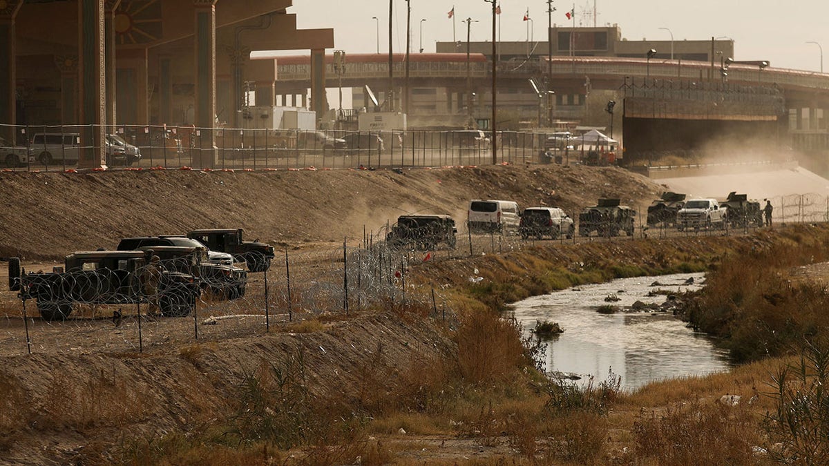 National Guard members on banks of Rio Grande in El Paso, Texas