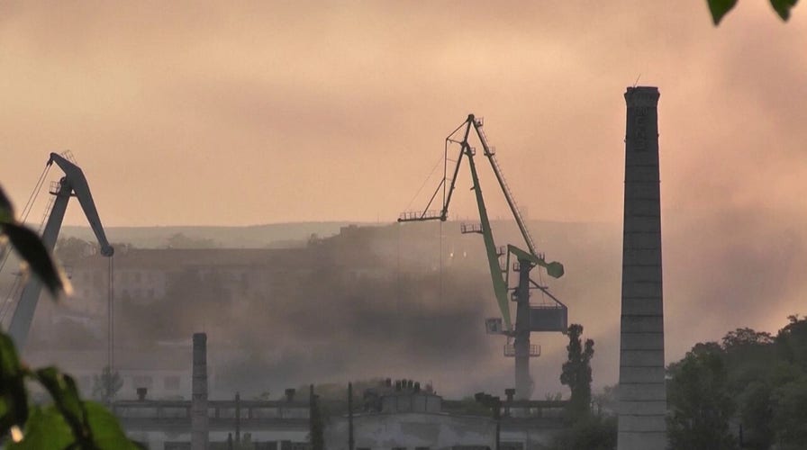 Aftermath of Ukrainian missile strike on Crimea shipyard