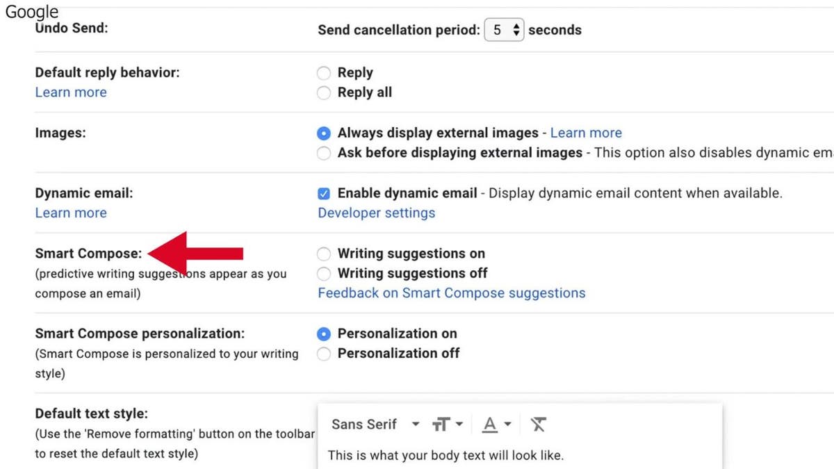Arrow pointing to smart compose.