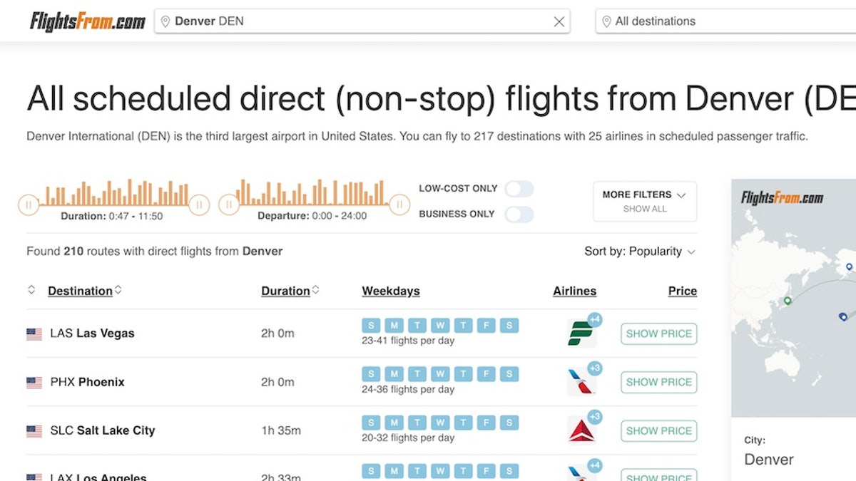 Screen shot from FlightsFrom.com