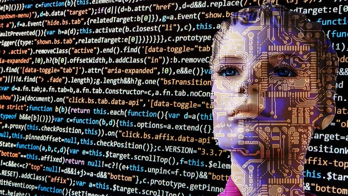 graphic of coding and a face