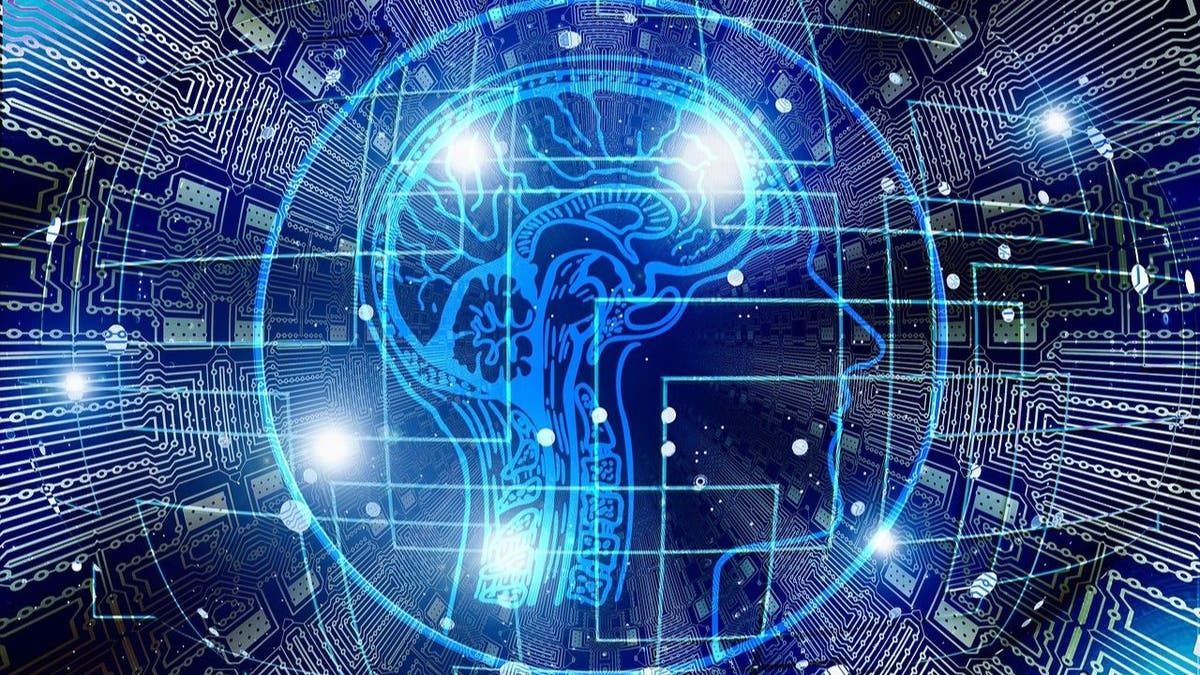 tech graphic with a photo of a head, brain