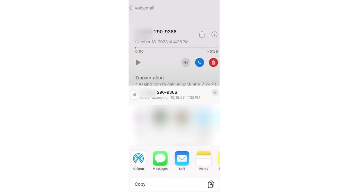 Image of voicemail audio clip on the iPhone