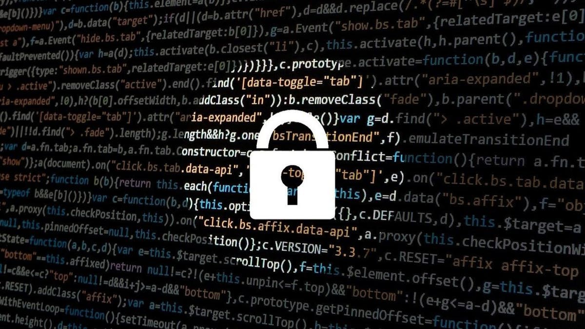 Graphic of a lock widget over computer code.