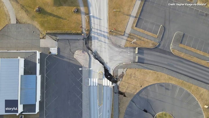 Roads split in Iceland town threatened by volcanic activity