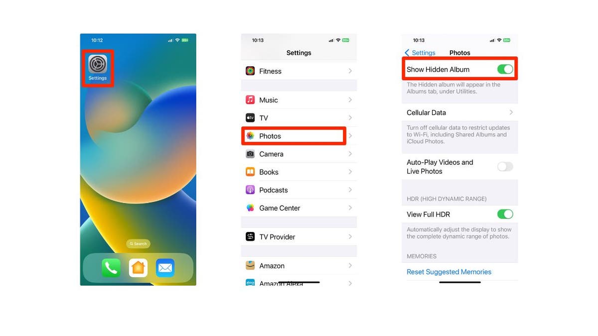screenshots of iPhone settings