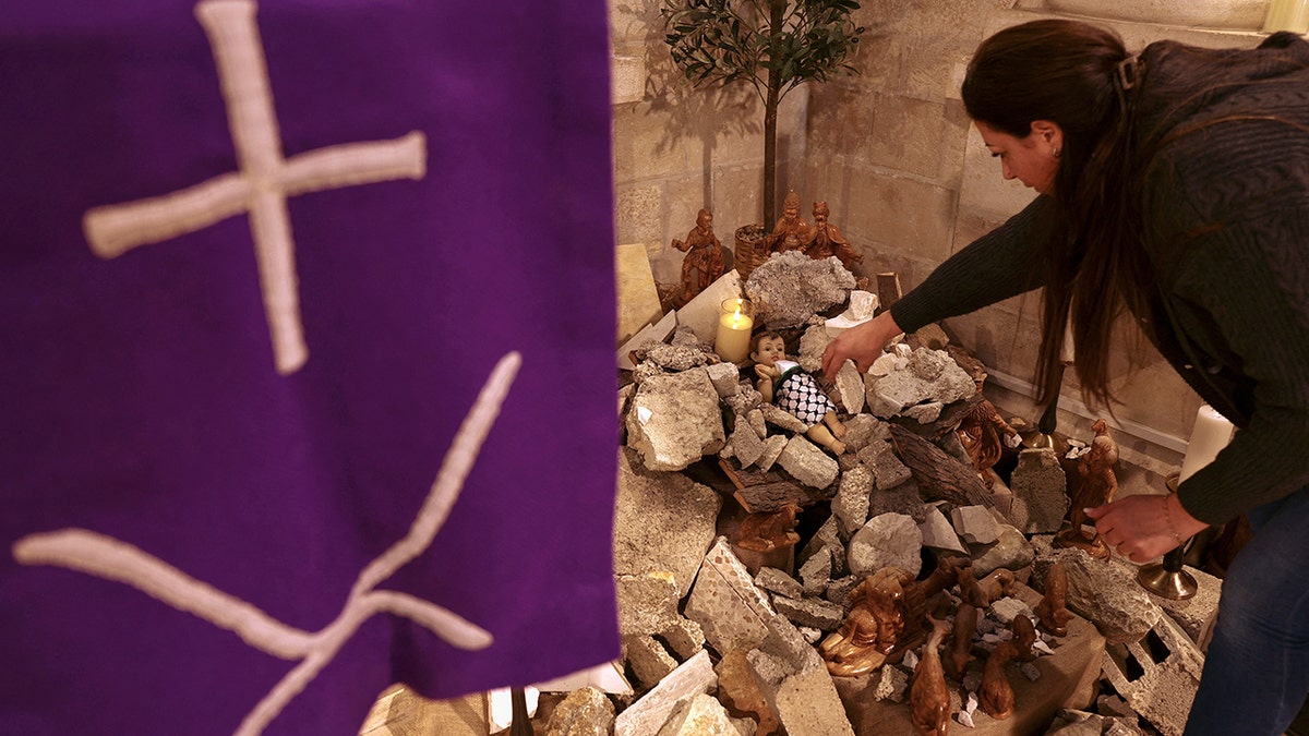 Church flag, nativity scene
