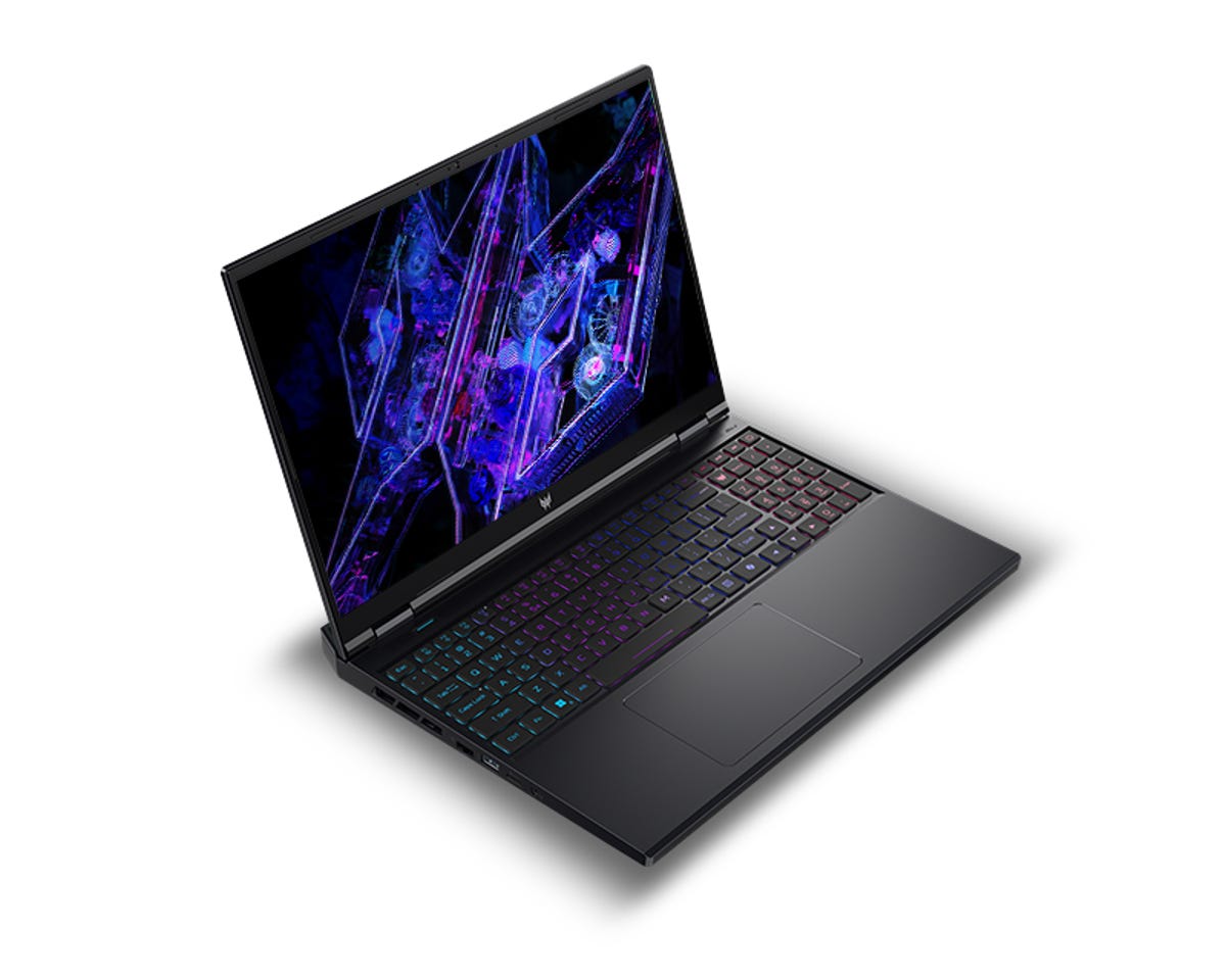 Acer Predator Helios 16 at an angle against a white background