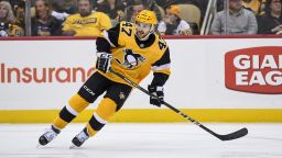 PITTSBURGH, PA - MARCH 29: Pittsburgh Penguins Left Wing Adam Johnson (47) skates during the third period in the NHL game between the Pittsburgh Penguins and the Nashville Predators on March 29, 2019, at PPG Paints Arena in Pittsburgh, PA. (Photo by Jeanine Leech/Icon Sportswire via Getty Images)
