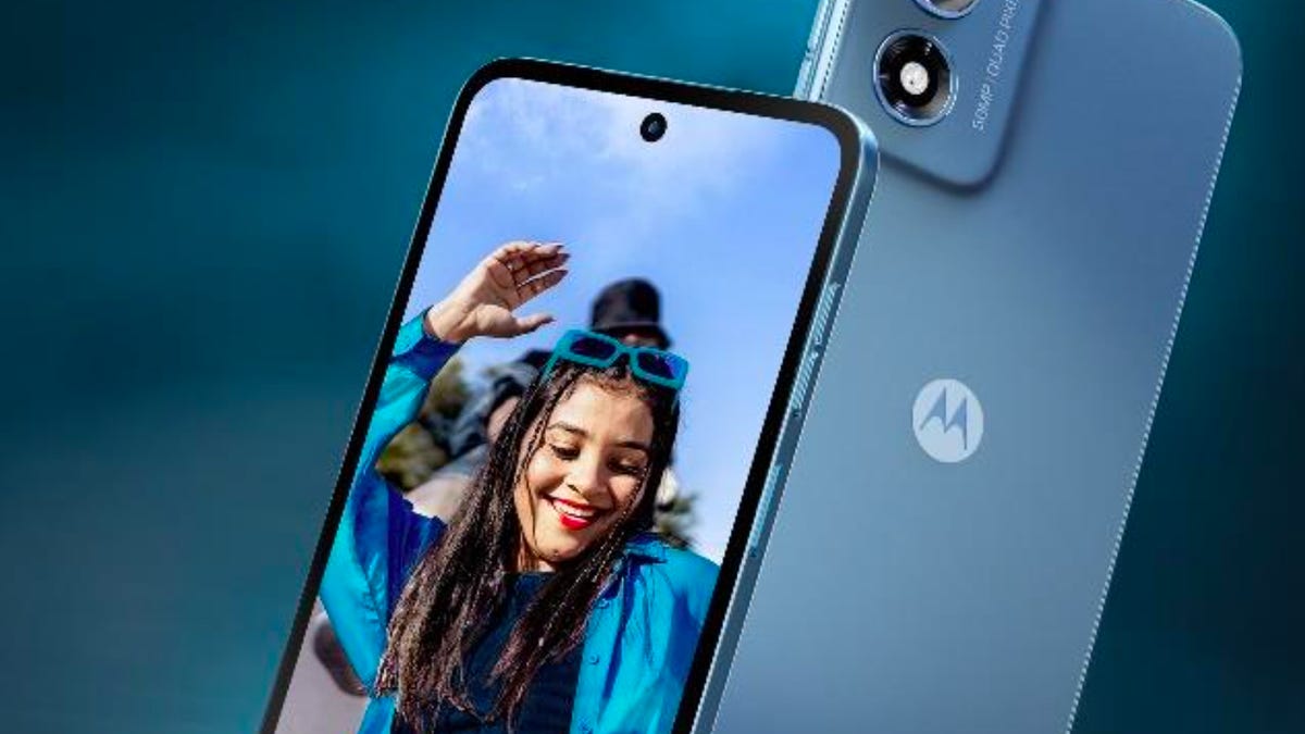 Moto G Play on blue background