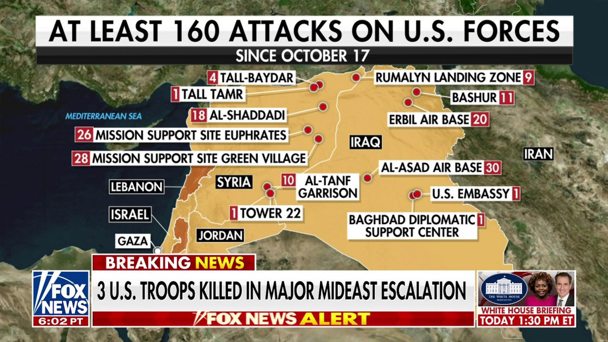 A map showing the attacks
