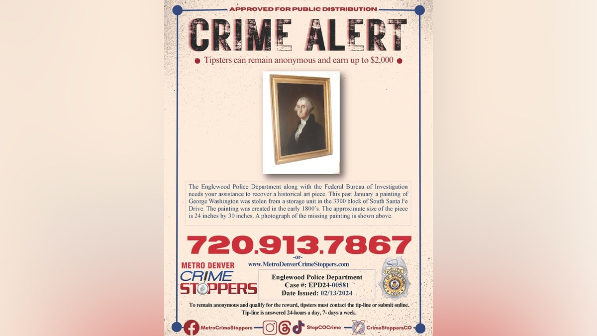 Portrait of George Washington stolen from storage unit