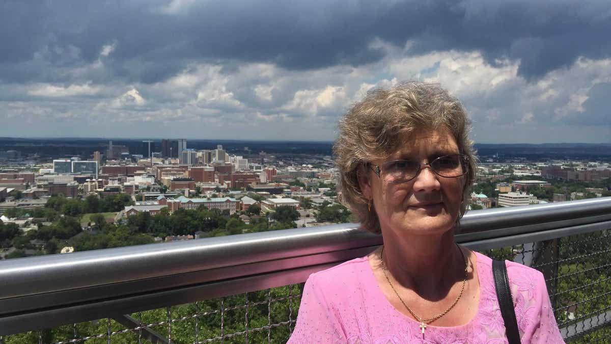 Victim Connie Ridgeway in a pink shirt