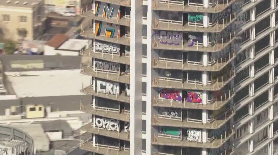 Taggers vandalize 27 floors of abandoned high-rise in Downtown Los Angeles