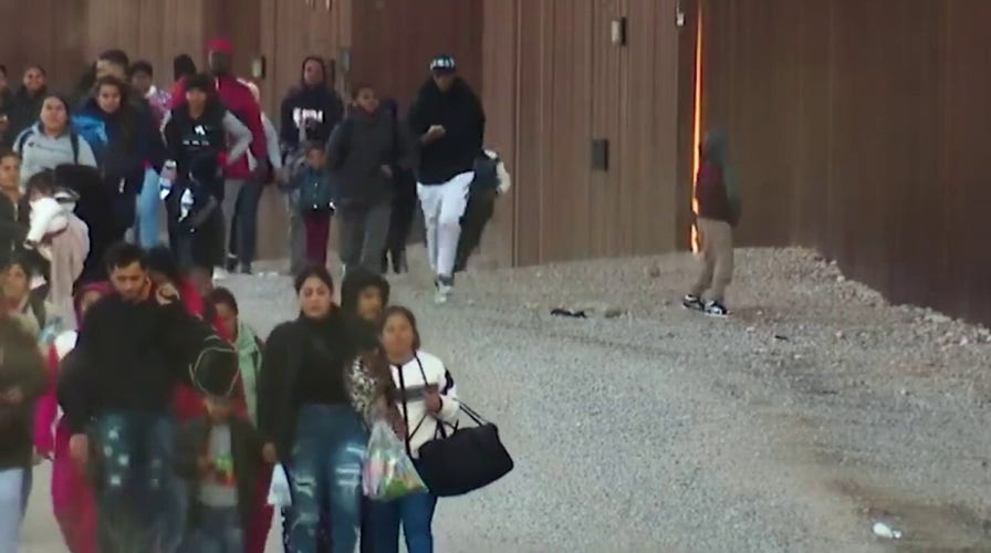 WATCH: Dozens of migrants breach border wall, take selfies on US side as mass illegal crossings continue
