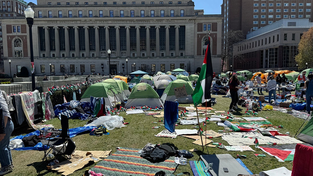 Anti-Israel agitators construct an encampment on Columbia University’s campus