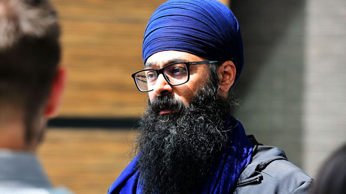 Moninder Singh, of the British Columbia Gurdwaras Council, speaks to the media at Royal Canadian Mounted Police Headquarters