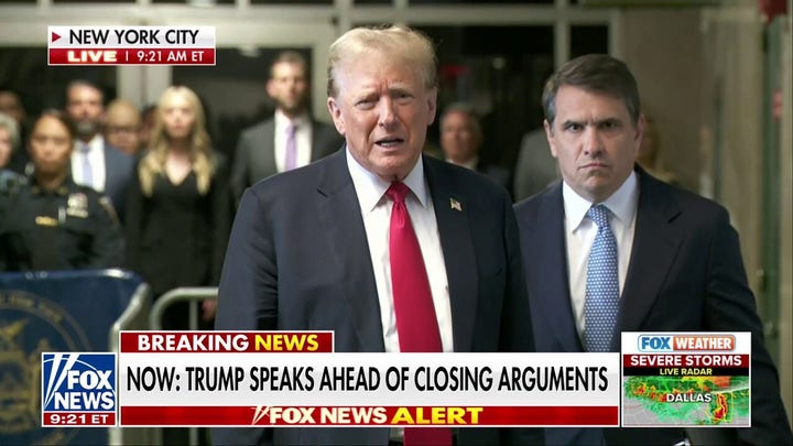 Trump speaks before closing arguments: 'I'm here because of crooked Joe Biden'