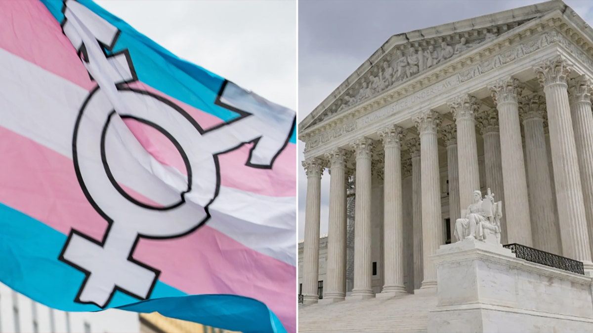 Trans flag beside the Supreme Court