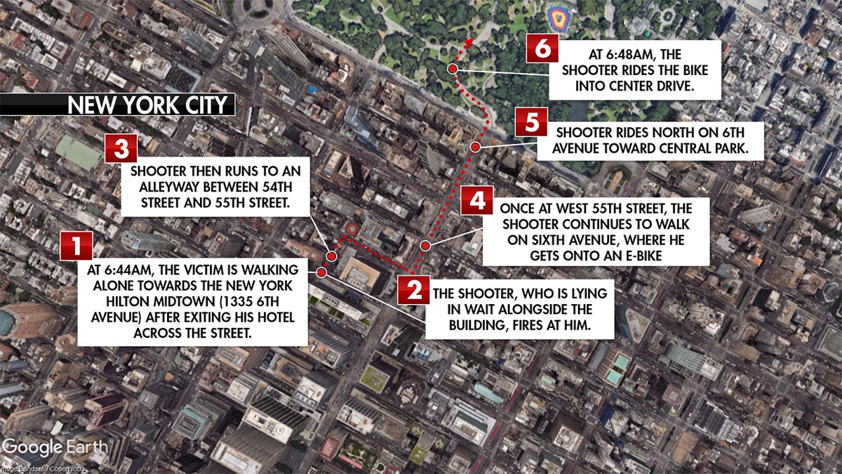 A map shows the known locations of the suspected killer of Brian Thompson, CEO of UnitedHealthcare.