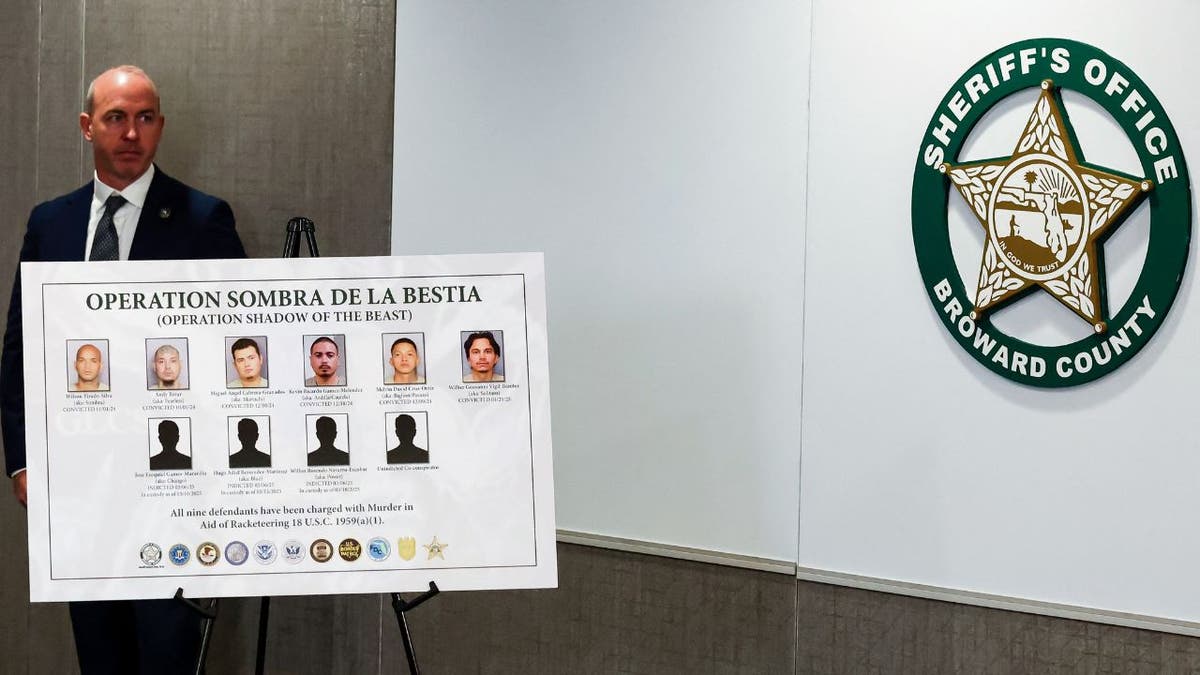 A board displaying information about arrests and prosecutions of MS-13 members
