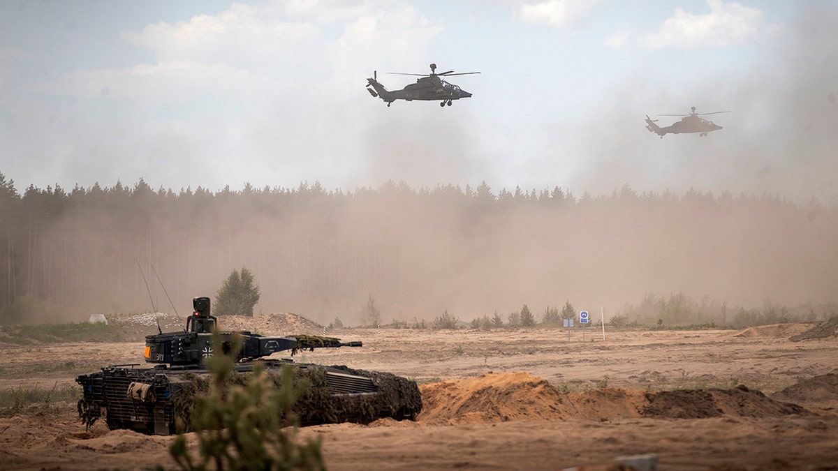 Eurocopters Tiger of the German Army take part in the Lithuanian-German division-level international military exercise