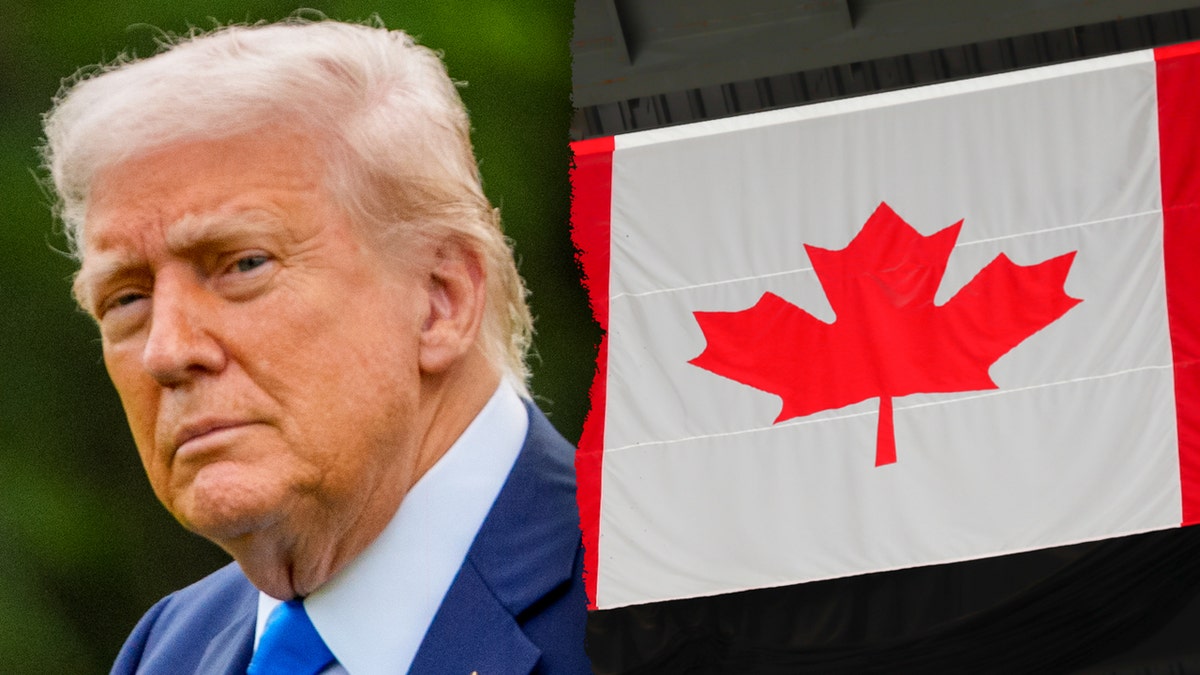 Left: President Donald Trump; Right: Canadian flag