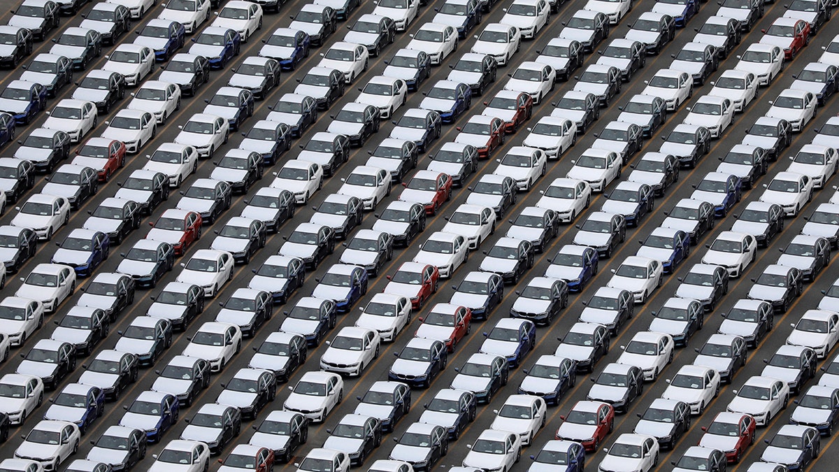 Cars are seen parked at a New Jersey port