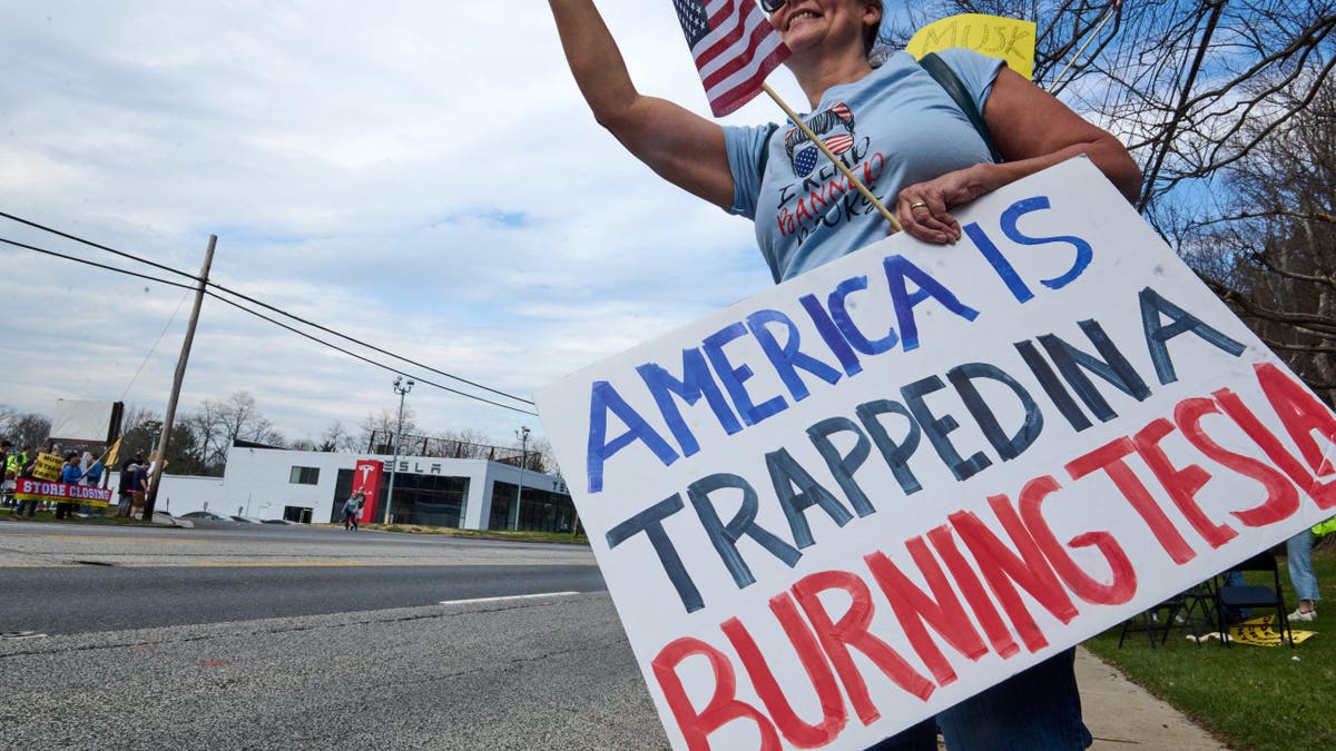Woman protesting Tesla