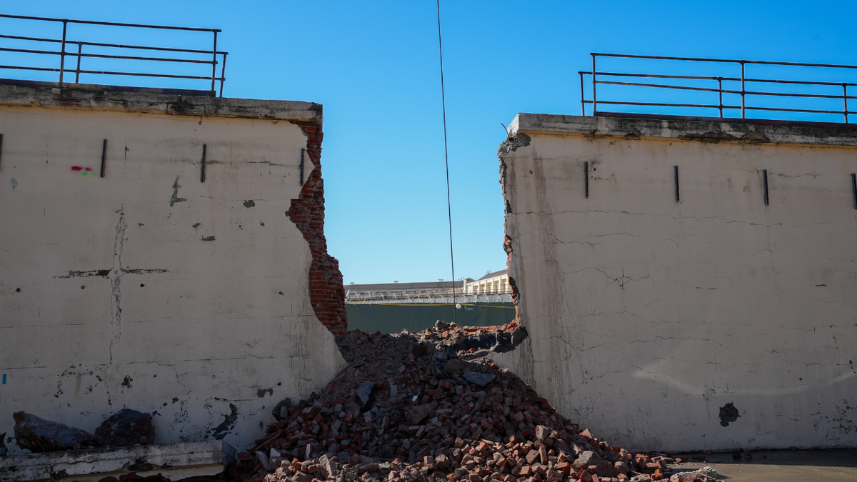 A demolished wall where the San Quentin Rehabilitation Center will be built.