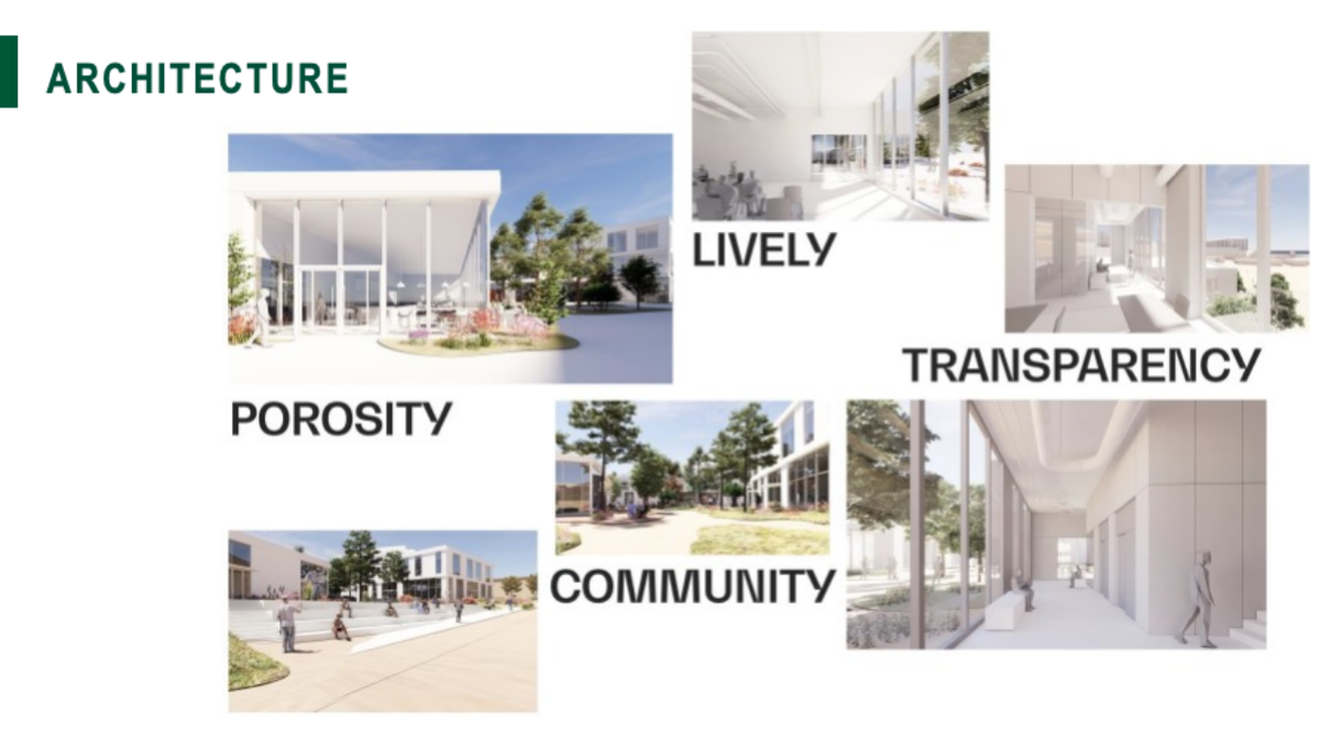A presentation shows elements of the San Quentin Rehabilitation Center