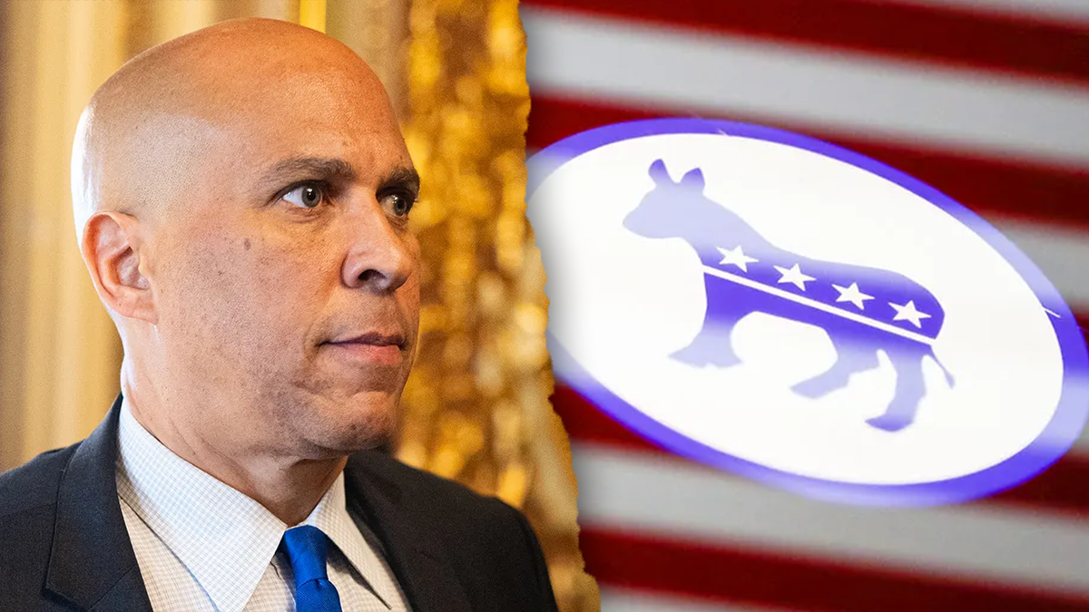 Cory Booker, left; Democrat symbol right