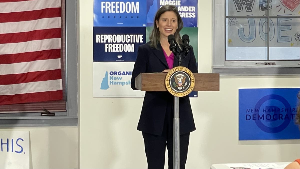 Maggie Goodlander at lectern