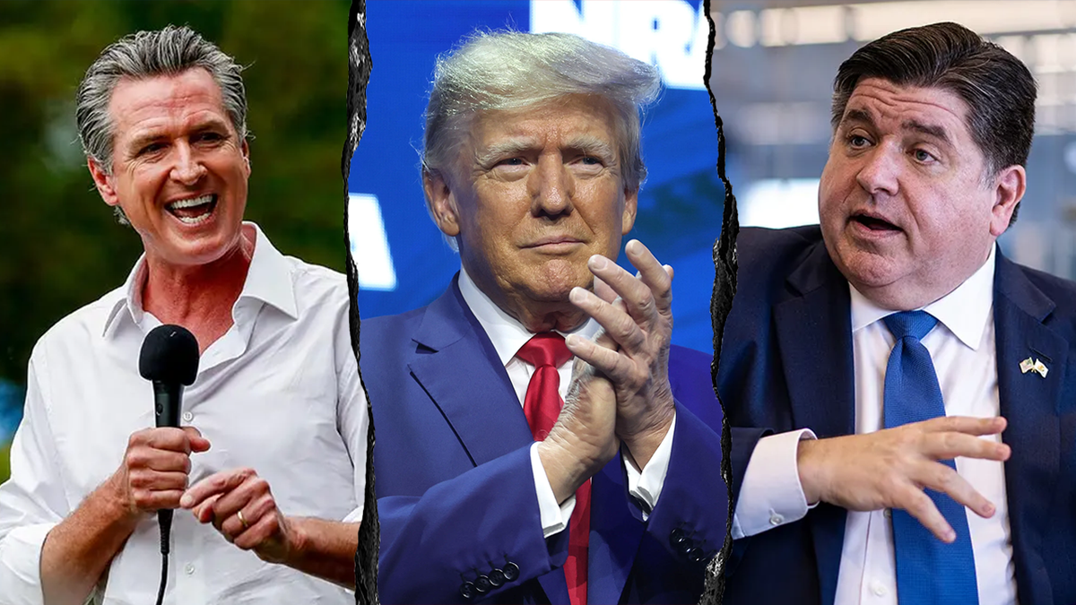Democratic Govs. Gavin Newsom, left, and J.B. Pritzker, right, have rejected President Donald Trump's tariffs and tried to thwart the tariffs' impacts on their home states through independent negotiations.