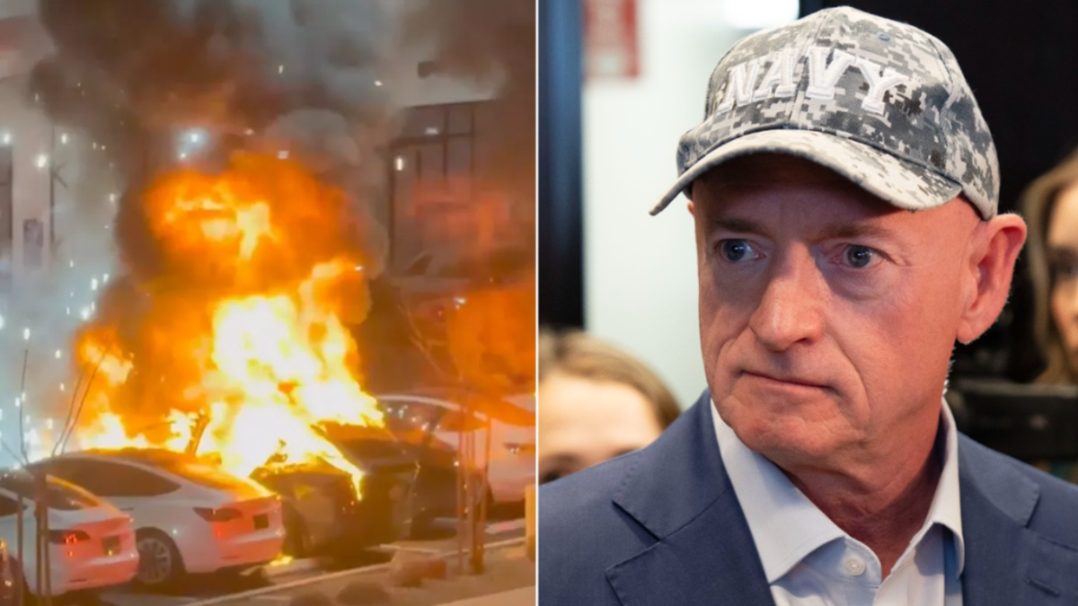 Democratic Sen. Mark Kelly declined to use the term "domestic terrorism" to describe violence at Tesla dealerships.