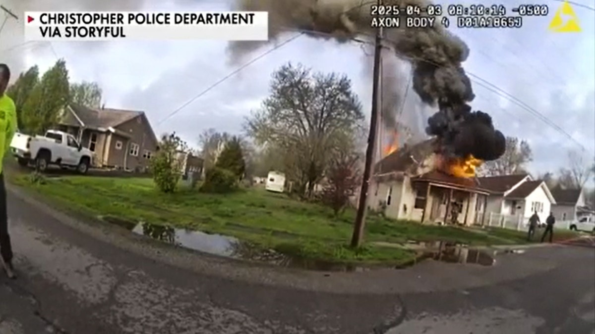 A fire breaks out inside a a Christopher, Illinois, home on the morning of April 3.