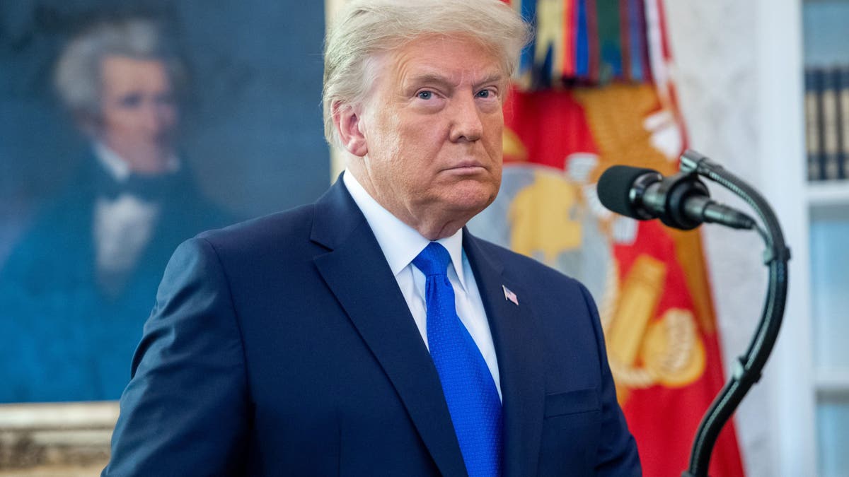 President Donald Trump during a ceremony presenting the Presidential Medal of Freedom to wrestler Dan Gable in the Oval Office of the White House on Dec. 7, 2020. (Saul Loeb/AFP via Getty Images)