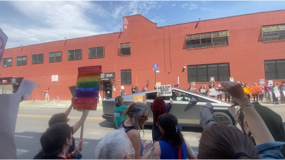Protestors in Brooklyn at "Tesla Takedown" protest
