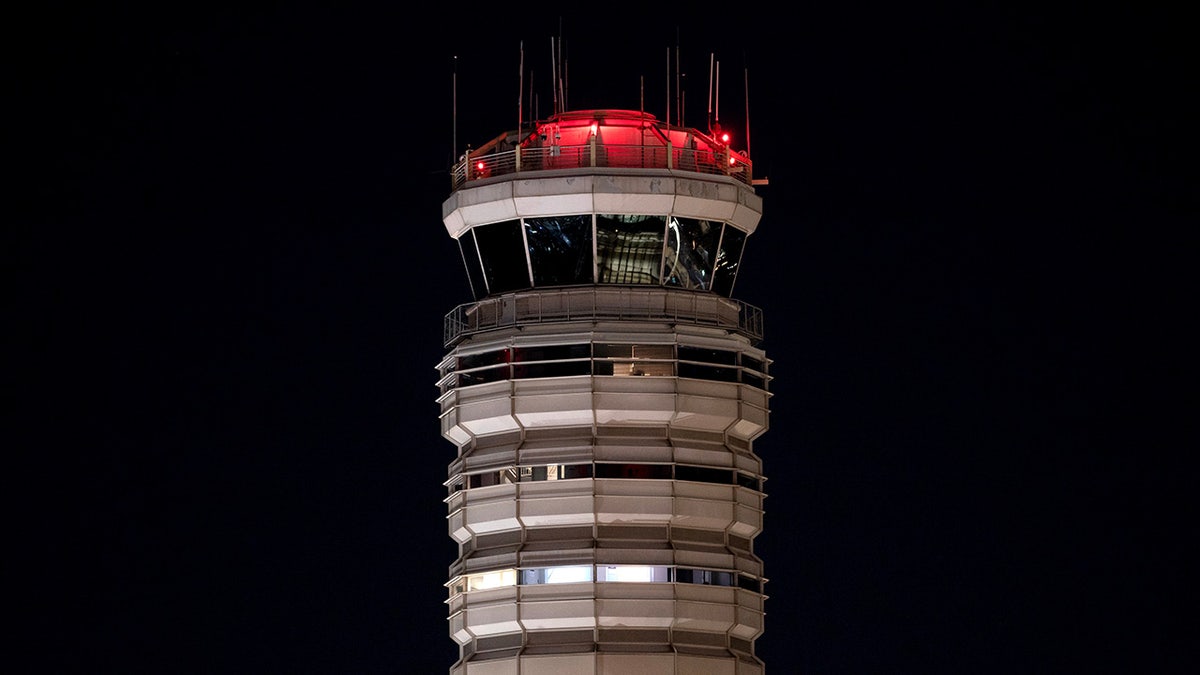 Reagan Airport air traffic control tower at night