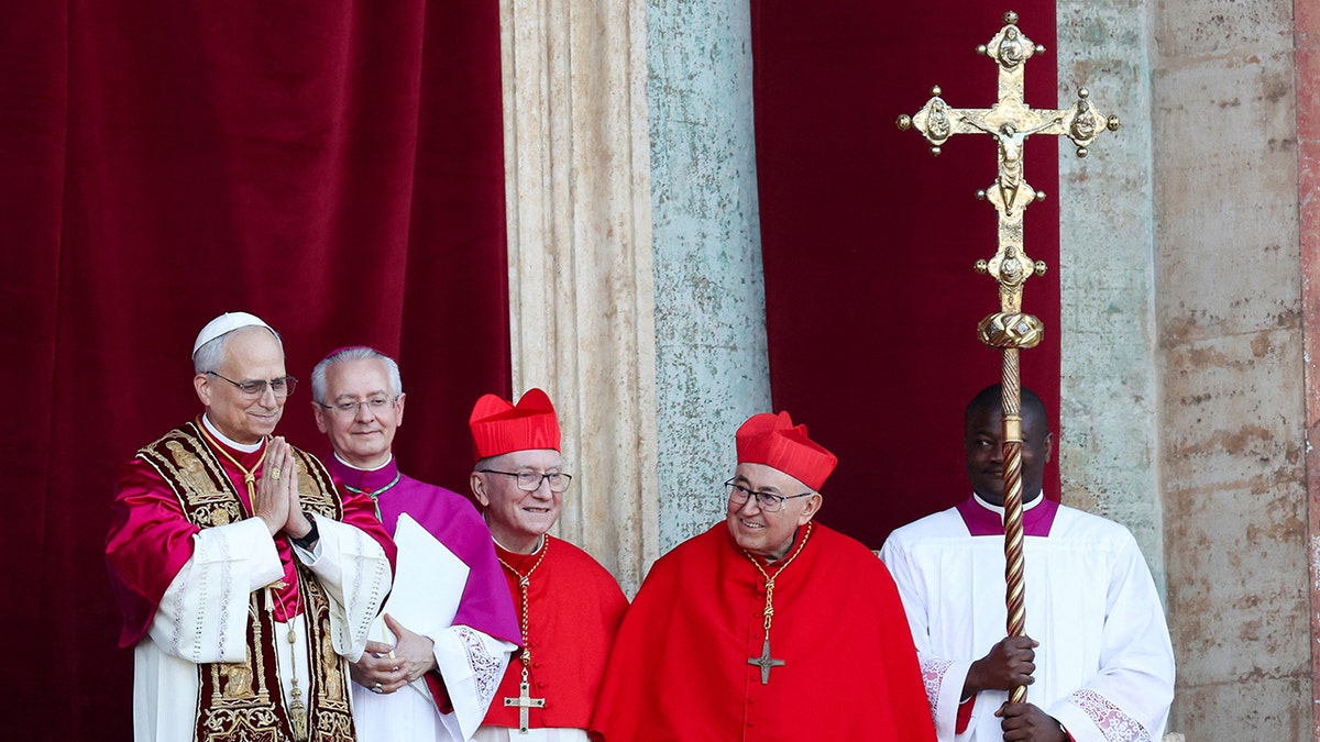 Newly elected Pope Leo XIV, Cardinal Robert F. Prevost of the U.S., appears on the balcony of St. Peter's Basilica at the Vatican, May 8, 2025. 