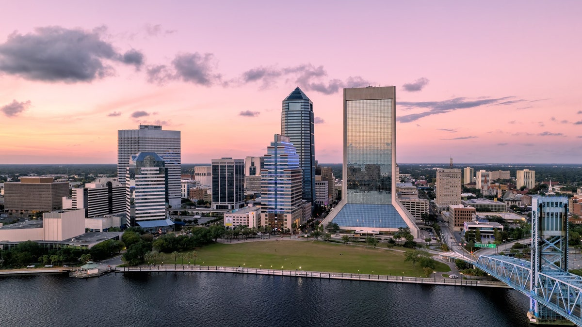 This is a view of the downtown Jacksonville, Florida, skyline as it looked in 2021.