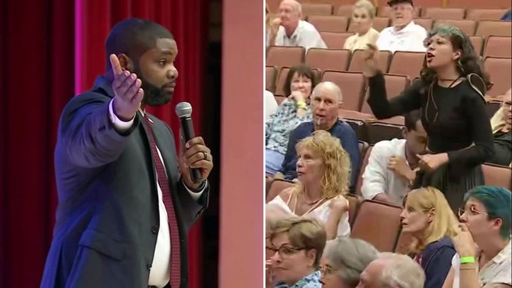 Donalds argues with anti-Israel protester during town hall
