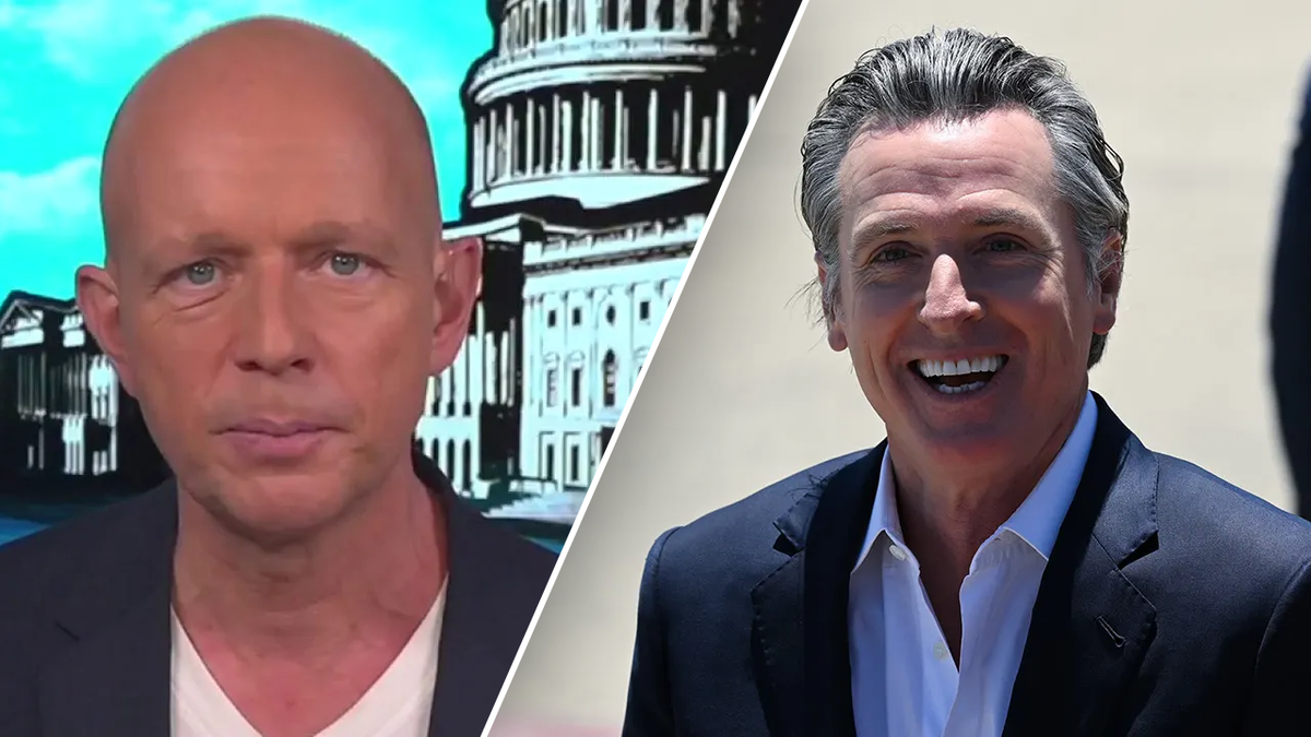 Steve Hilton and Gavin Newsom in left-right photo split