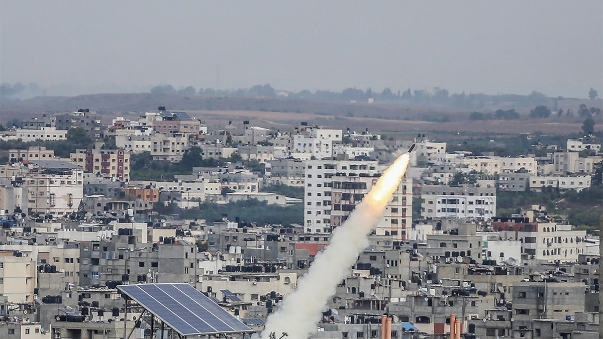 Hamas firing a missile.
