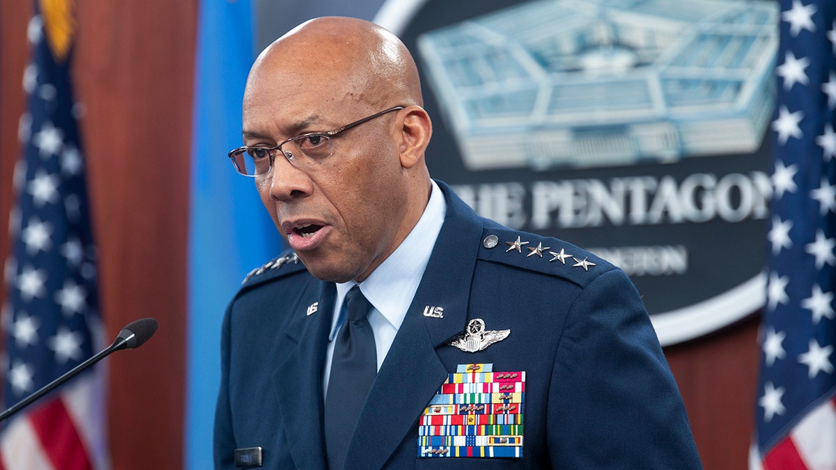 Chairman of the Joint Chiefs of Staff Gen. CQ Brown speaks during a press briefing, April 26, 2024, at the Pentagon in Washington