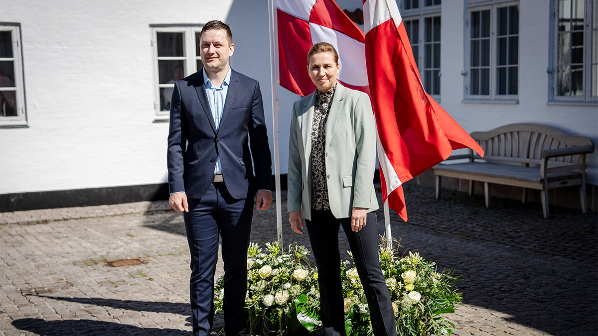 Greenland's Prime Minister Jens-Frederik Nielsen and Denmark's Prime Minister Mette Frederiksen pose for a picture