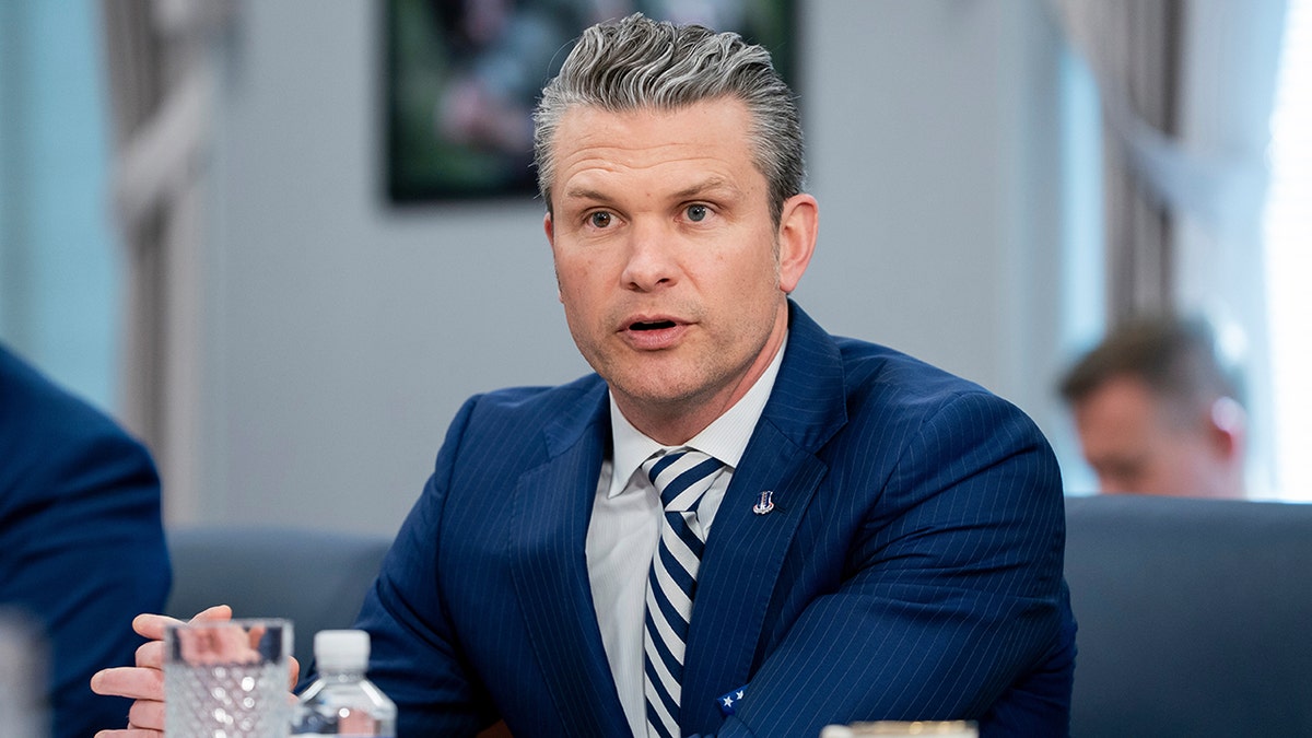 Defense Secretary Pete Hegseth speaks at meeting